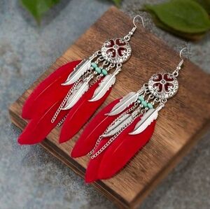 Native American ~ Feather Tassel Earrings ~ New